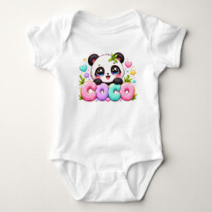 Cute Kawaii Coco Panda Name Pastel Pink Sparkling Baby Bodysuit