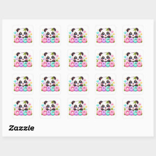 Cute Kawaii Coco Panda Name Pastel Pink Sparkling Square Sticker