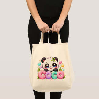 Cute Kawaii Coco Panda Name Pastel Pink Sparkling  Tote Bag