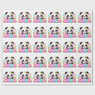 Cute Kawaii Coco Panda Name Pastel Pink Sparkling  Wrapping Paper