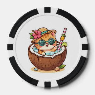 Cute Kawaii Coconut Cat Sunglasses Summer BSticker Poker Chips