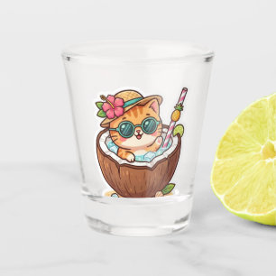 Cute Kawaii Coconut Cat Sunglasses Summer BSticker Shot Glass