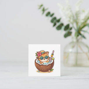 Cute Kawaii Coconut Cat Sunglasses Summer BSticker Square Business Card