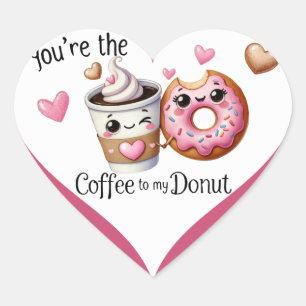 Cute Kawaii Coffee and Doughnuts Heart Sticker