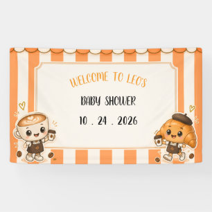 Cute Kawaii Coffee Croissant Orange Baby Shower Banner