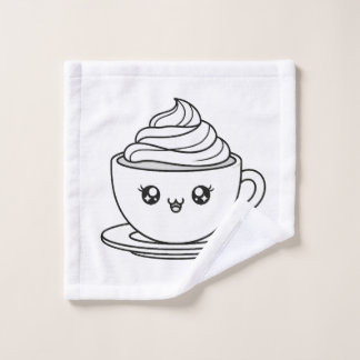 Cute Kawaii Coffee Cup Illustration Wash Cloth