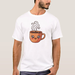 Cute Kawaii Coffee Mug Face T-Shirt Happy Coffee