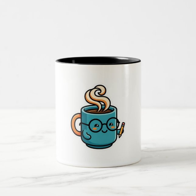 Cute Kawaii Coffee Mug Wearing Reading GlasSticker (Center)
