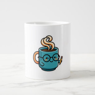 Cute Kawaii Coffee Mug Wearing Reading GlasSticker