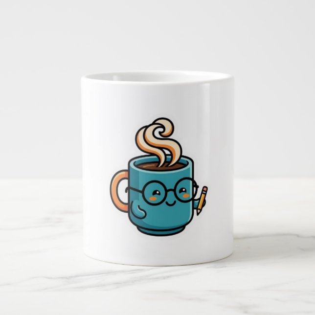 Cute Kawaii Coffee Mug Wearing Reading GlasSticker (Front)