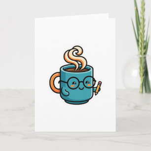 Cute Kawaii Coffee Mug Wearing Reading GlasSticker Card