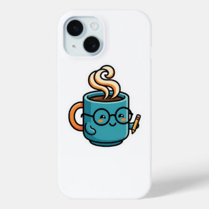 Cute Kawaii Coffee Mug Wearing Reading GlasSticker iPhone 15 Case