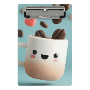 Cute Kawaii Coffee Mug with Floating Coffee Beans Mini Clipboard
