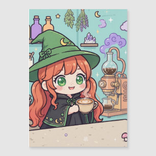 Cute Kawaii Coffee Witch Magnetic Card Cosy Fall