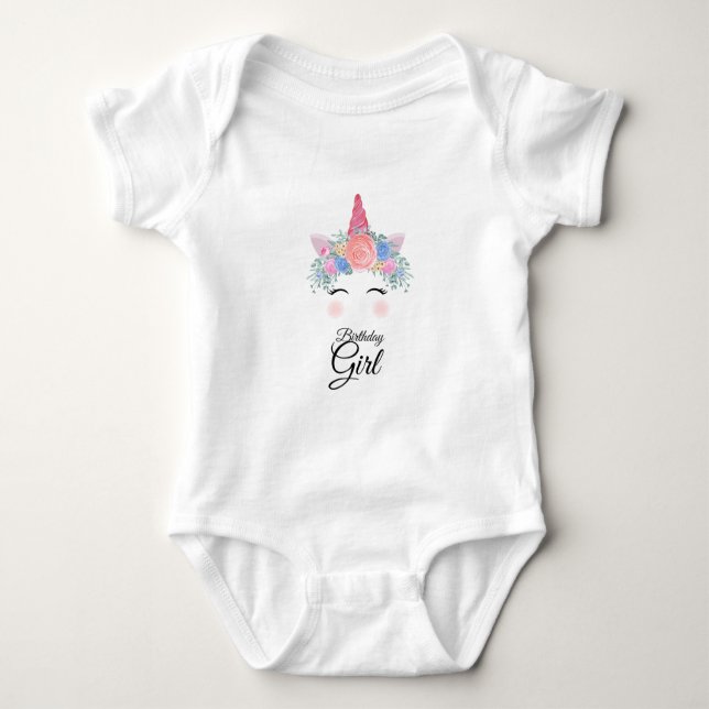 Cute Kawaii Colourful Rainbow Unicorn Birthday Gir Baby Bodysuit (Front)