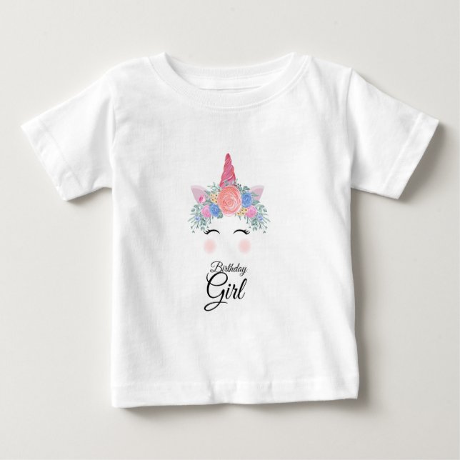 Cute Kawaii Colourful Rainbow Unicorn Birthday Gir Baby T-Shirt (Front)