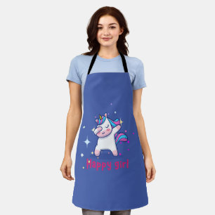Cute Kawaii Colourful Rainbow Unicorn Happy Girl   Apron