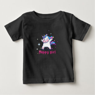 Cute Kawaii Colourful Rainbow Unicorn Happy Girl   Baby T-Shirt