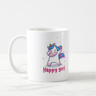 Cute Kawaii Colourful Rainbow Unicorn Happy Girl Coffee Mug