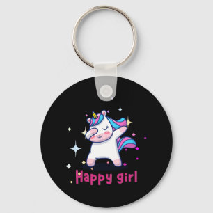 Cute Kawaii Colourful Rainbow Unicorn Happy Girl   Key Ring