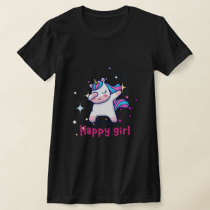 Cute Kawaii Colourful Rainbow Unicorn Happy Girl T-Shirt