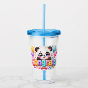 Cute Kawaii Congrats Panda Name Pastel Pink Gradua Acrylic Tumbler