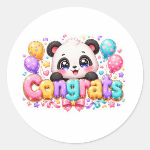 Cute Kawaii Congrats Panda Name Pastel Pink Gradua Classic Round Sticker
