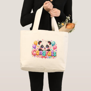 Cute Kawaii Congrats Panda Name Pastel Pink Gradua Large Tote Bag