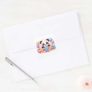 Cute Kawaii Congrats Panda Name Pastel Pink Gradua Square Sticker