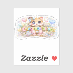 Cute Kawaii Congratulations Cat Pastel Pink Floral
