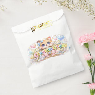 Cute Kawaii Congratulations Cat Pastel Pink Floral Favour Bags