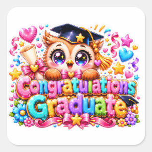 Cute Kawaii Congratulations Graduate Owl Pastel Pi Square Sticker