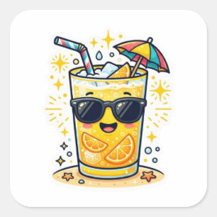 Cute Kawaii Cool Summer Tropical Drink SungSticker Square Sticker