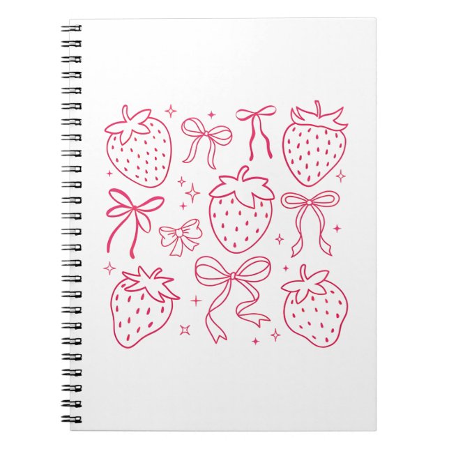 Cute Kawaii Coquette Pink Strawberry Bows Notebook (Front)