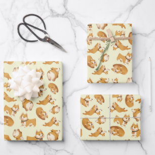 Cute Kawaii corgi puppy dog pattern  Wrapping Paper Sheet