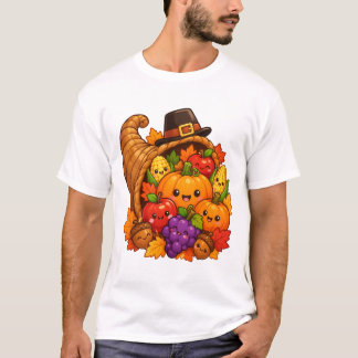 Cute Kawaii Cornucopia Thanksgiving Harvest T-Shirt