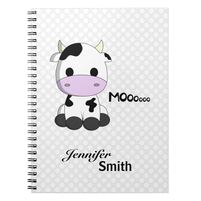 Cute kawaii cow cartoon customisable girls spiral notebook (Front)