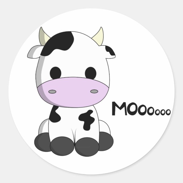Cute kawaii cow cartoon kids round sticker (Front)