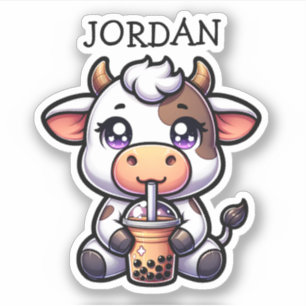 Cute Kawaii Cow with Bubble Tea Personalized 