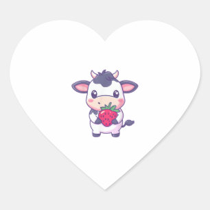Cute Kawaii Cow With Strawberries Adorable Cattle  Heart Sticker