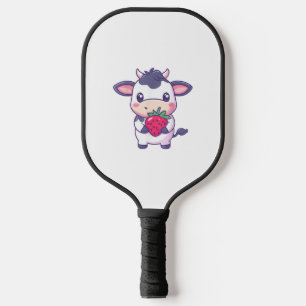 Cute Kawaii Cow With Strawberries Adorable Cattle  Pickleball Paddle