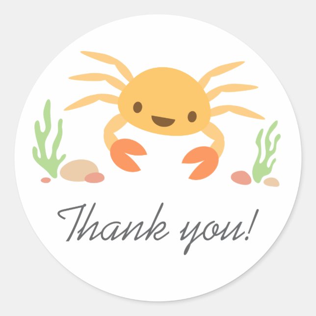 Cute kawaii crab animal cartoon thanks thank you classic round sticker (Front)