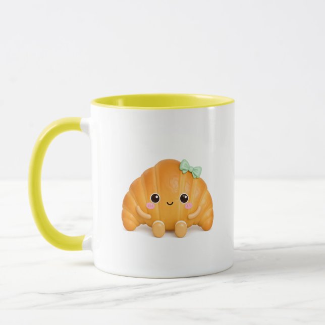 Cute Kawaii Croissant Coffee Mug (Left)