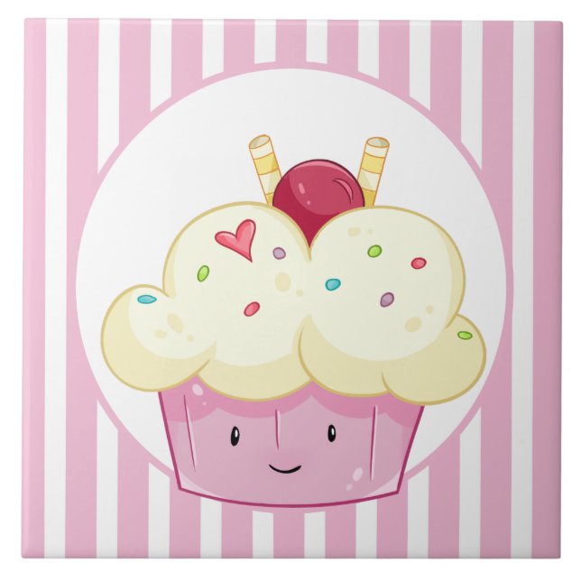 cute Kawaii cupcake decor kitchen bakery crafting Tile (Front)