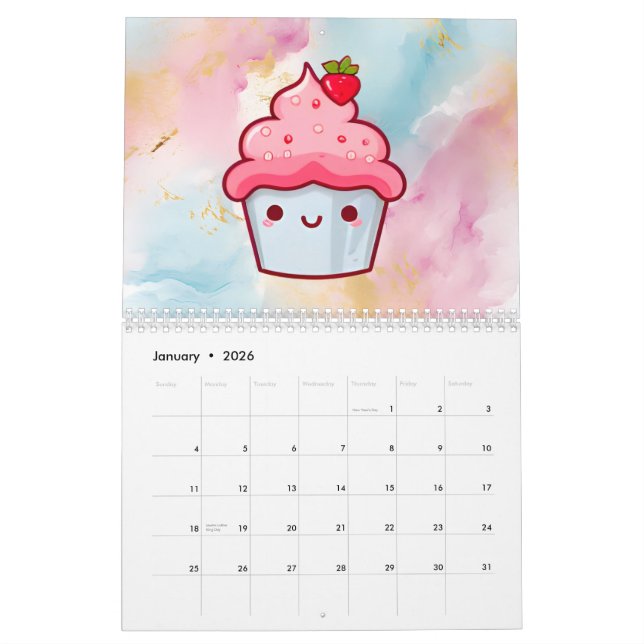Cute kawaii cupcake food muffin calendar (Jan 2026)