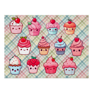 Cute kawaii cupcake food muffin poster