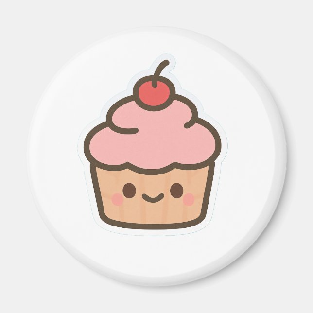 Cute Kawaii Cupcake Magnet – Happy Dessert Illustr (Front)