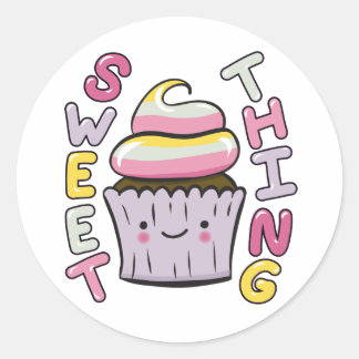 Cute Kawaii Cupcake with Text Classic Round Sticker