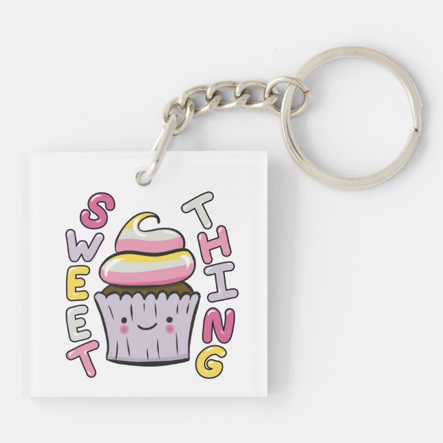  Cute Kawaii Cupcake with Text Key Ring (Back)