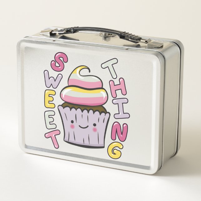  Cute Kawaii Cupcake with Text Metal Lunch Box (Back)